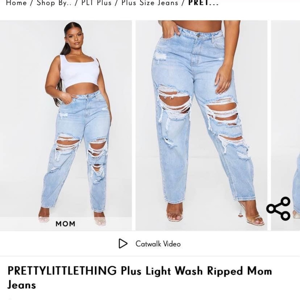 Pretty little thing light wash ripped mom jeans size 26